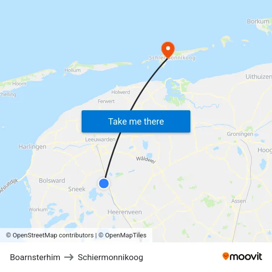 Boarnsterhim to Schiermonnikoog map