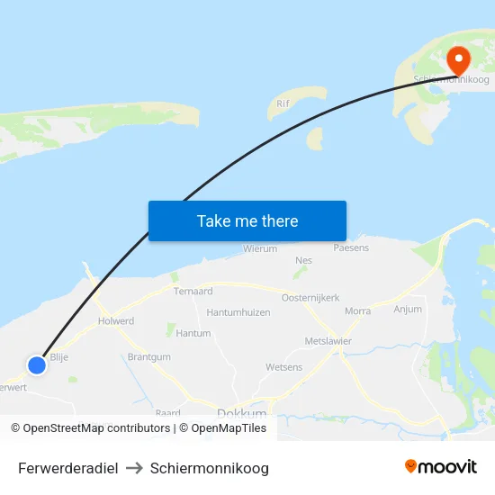 Ferwerderadiel to Schiermonnikoog map