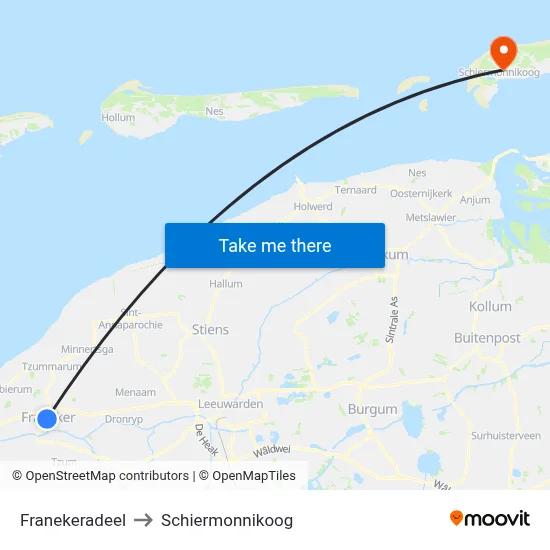 Franekeradeel to Schiermonnikoog map
