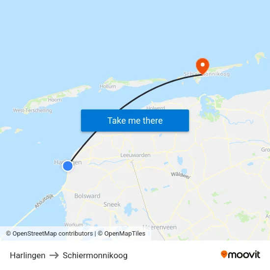 Harlingen to Schiermonnikoog map