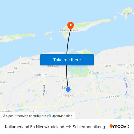 Kollumerland En Nieuwkruisland to Schiermonnikoog map