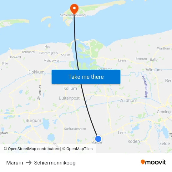 Marum to Schiermonnikoog map