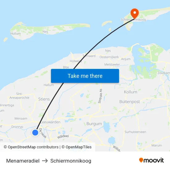 Menameradiel to Schiermonnikoog map