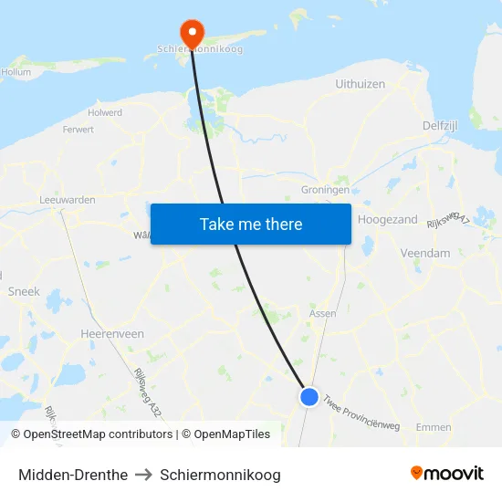 Midden-Drenthe to Schiermonnikoog map