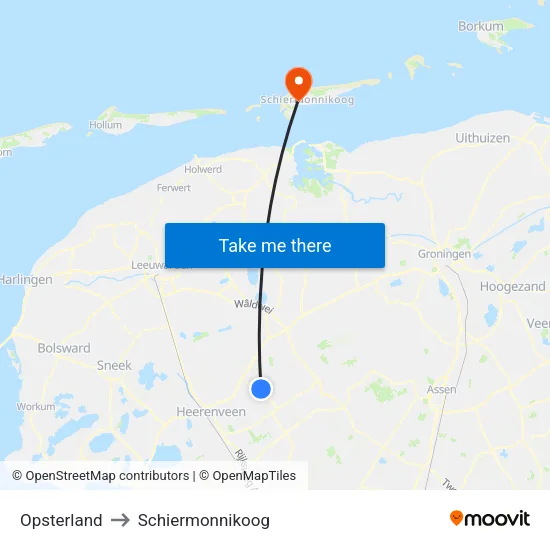 Opsterland to Schiermonnikoog map