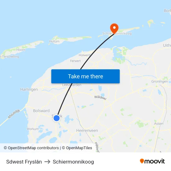 Sdwest Fryslân to Schiermonnikoog map