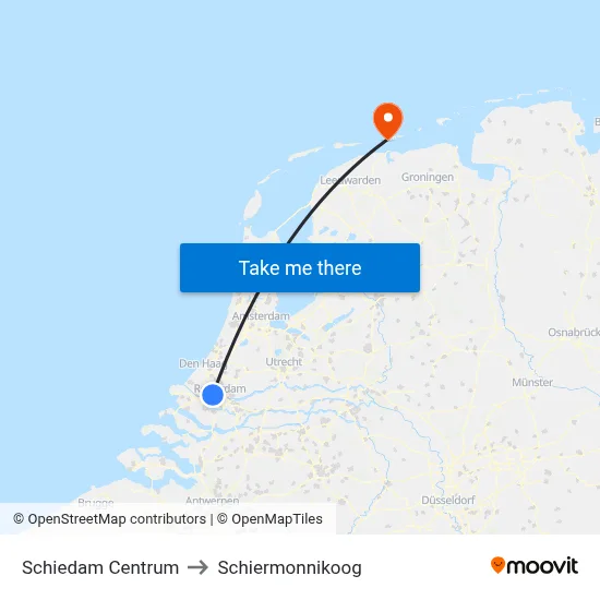 Schiedam Centrum to Schiermonnikoog map