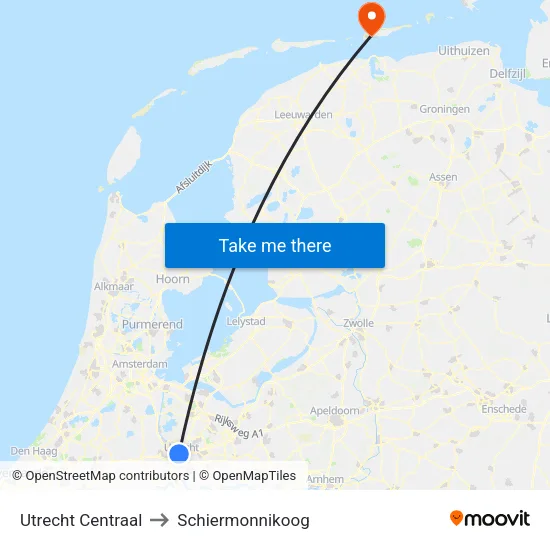 Utrecht Centraal to Schiermonnikoog map