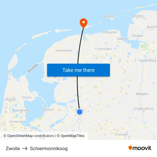 Zwolle to Schiermonnikoog map