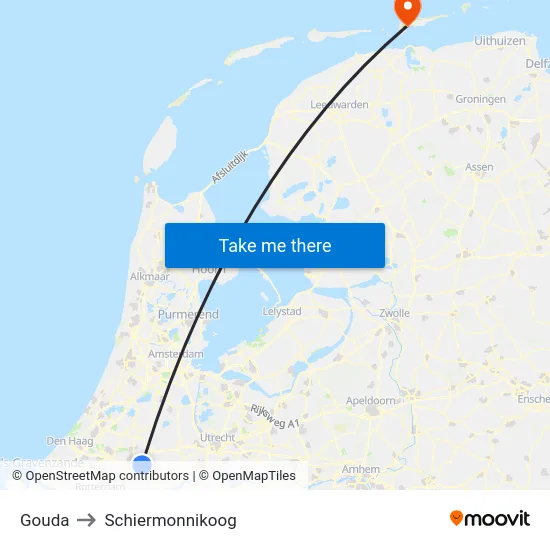 Gouda to Schiermonnikoog map