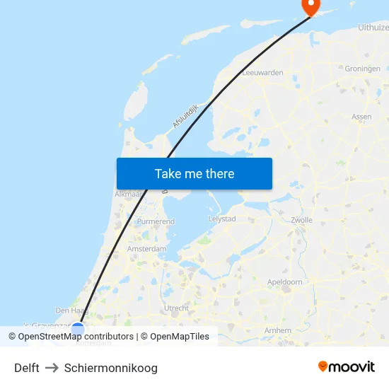 Delft to Schiermonnikoog map