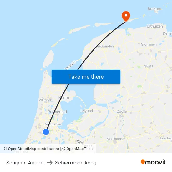Schiphol Airport to Schiermonnikoog map