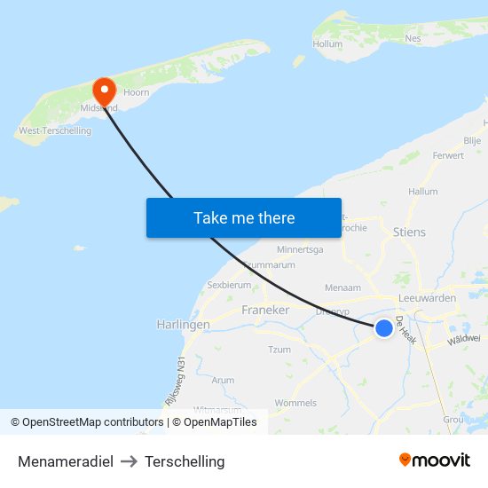 Menameradiel to Terschelling map