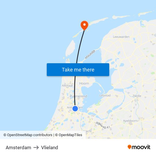 Amsterdam to Vlieland map