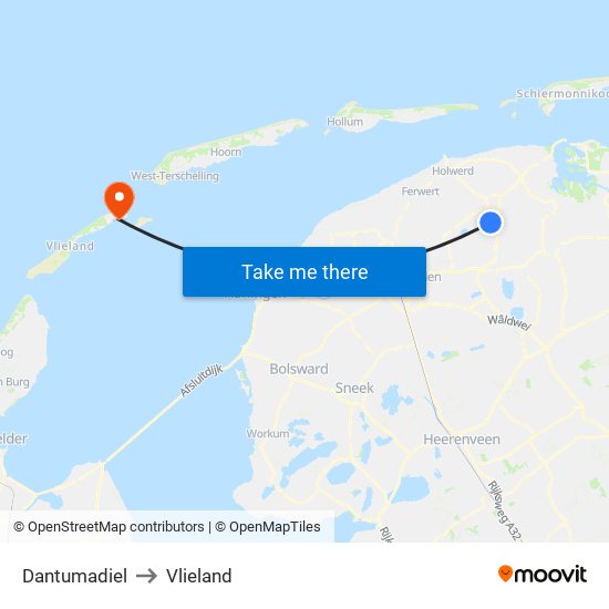 Dantumadiel to Vlieland map