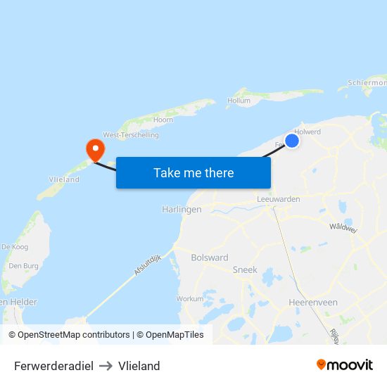 Ferwerderadiel to Vlieland map