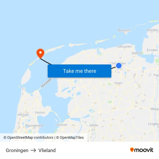 Groningen to Vlieland map