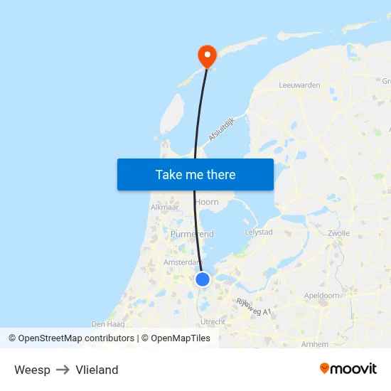 Weesp to Vlieland map