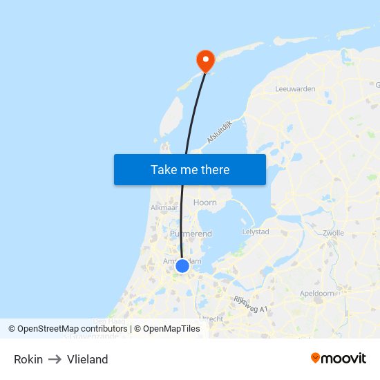 Rokin to Vlieland map