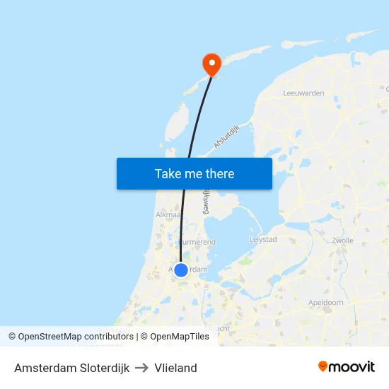 Amsterdam Sloterdijk to Vlieland map