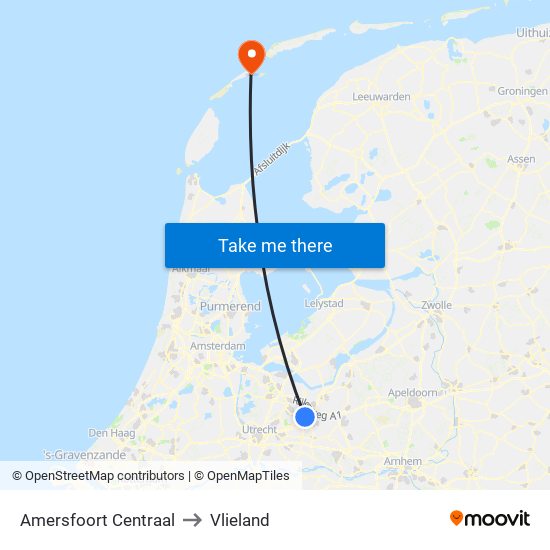 Amersfoort Centraal to Vlieland map