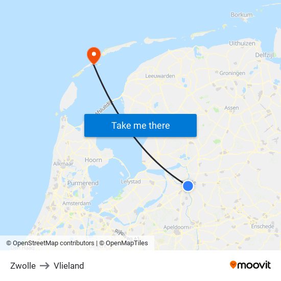 Zwolle to Vlieland map