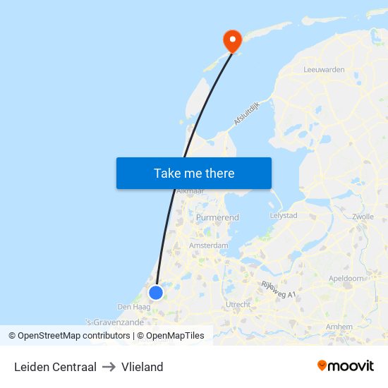 Leiden Centraal to Vlieland map