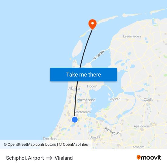 Schiphol, Airport to Vlieland map