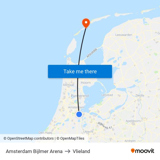 Amsterdam Bijlmer Arena to Vlieland map