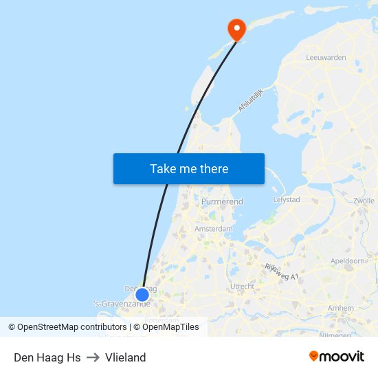 Den Haag Hs to Vlieland map