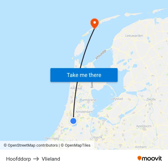 Hoofddorp to Vlieland map