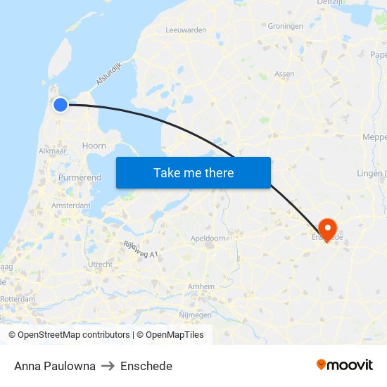 Anna Paulowna to Enschede map