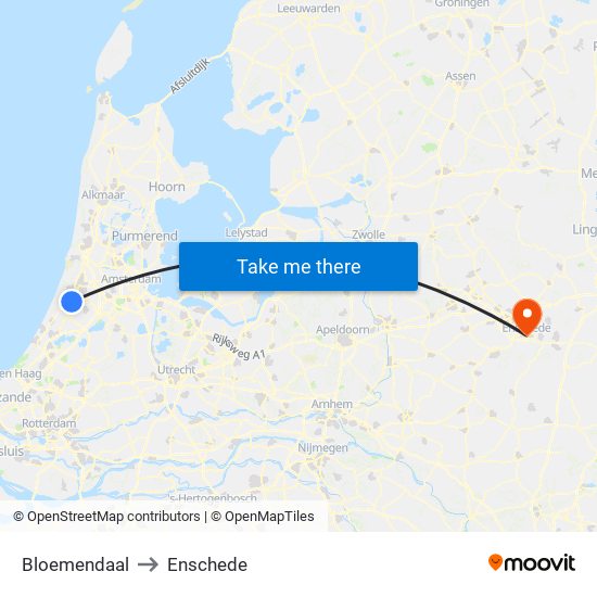 Bloemendaal to Enschede map