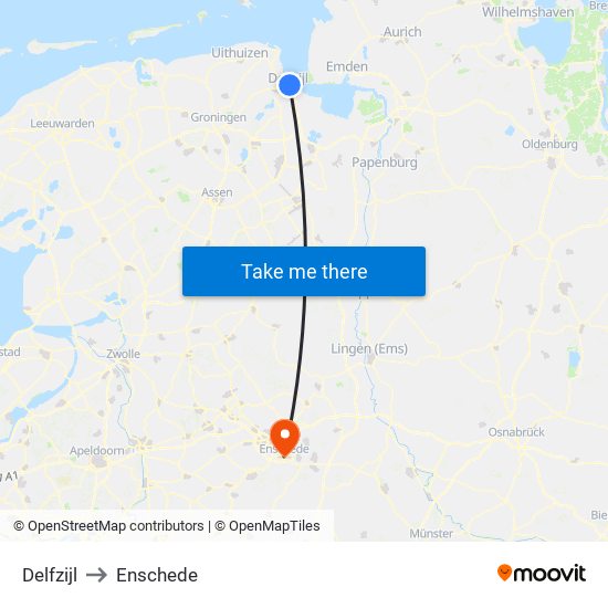 Delfzijl to Enschede map