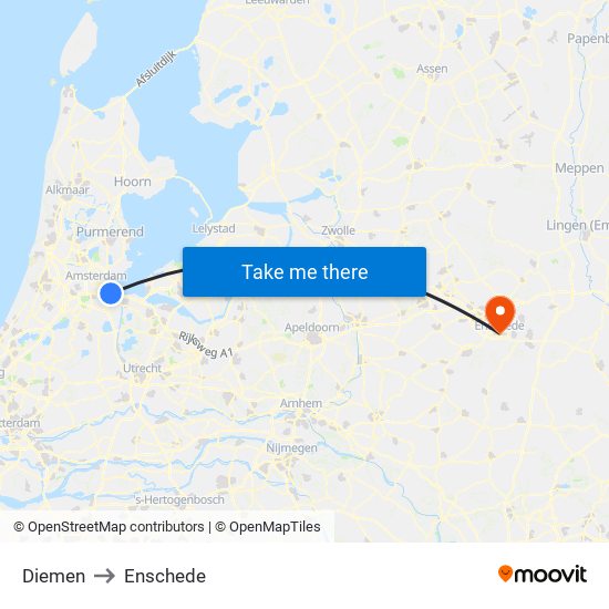 Diemen to Enschede map
