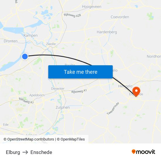 Elburg to Enschede map