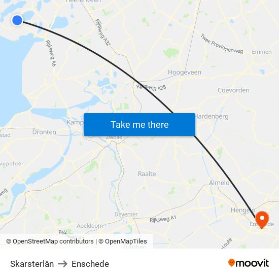 Skarsterlân to Enschede map