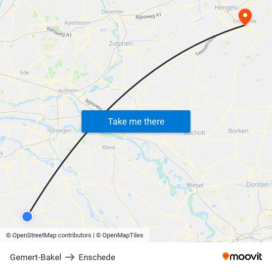 Gemert-Bakel to Enschede map