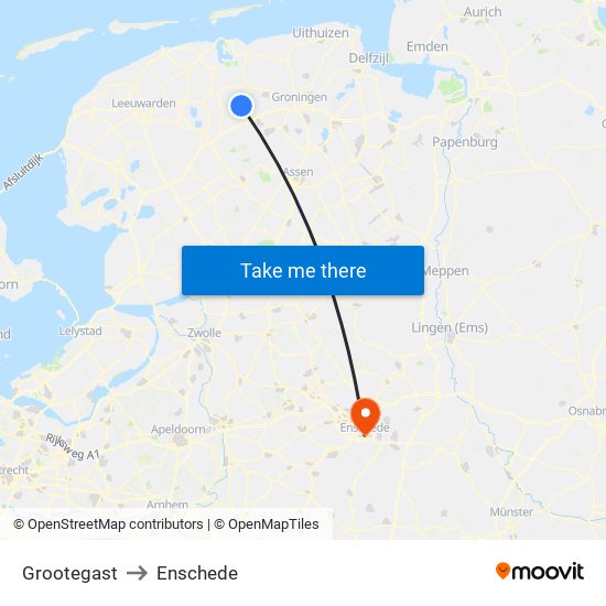 Grootegast to Enschede map