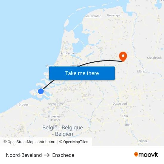 Noord-Beveland to Enschede map