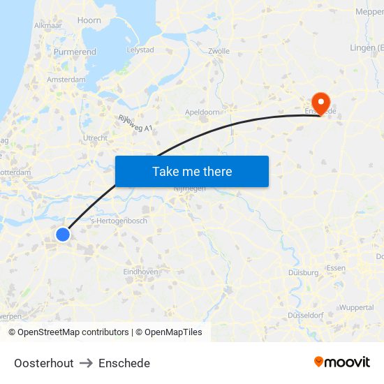 Oosterhout to Enschede map