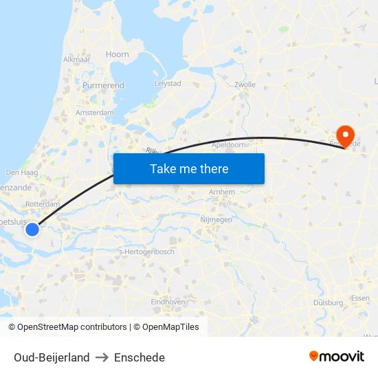 Oud-Beijerland to Enschede map