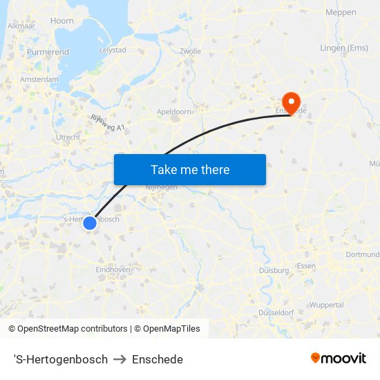 'S-Hertogenbosch to Enschede map