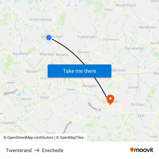Twenterand to Enschede map