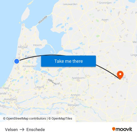 Velsen to Enschede map