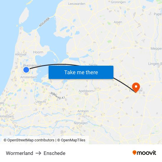 Wormerland to Enschede map