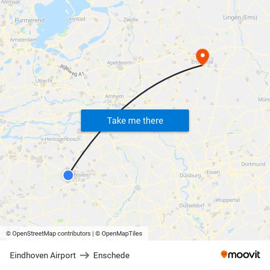 Eindhoven Airport to Enschede map