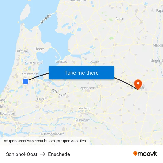 Schiphol-Oost to Enschede map