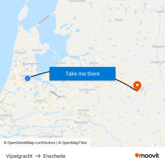 Vijzelgracht to Enschede map