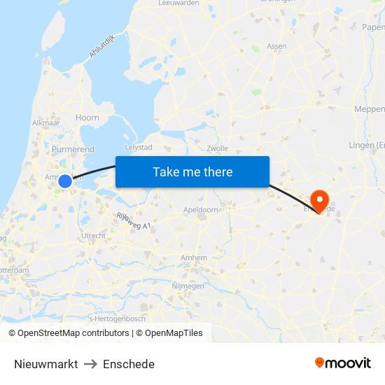 Nieuwmarkt to Enschede map